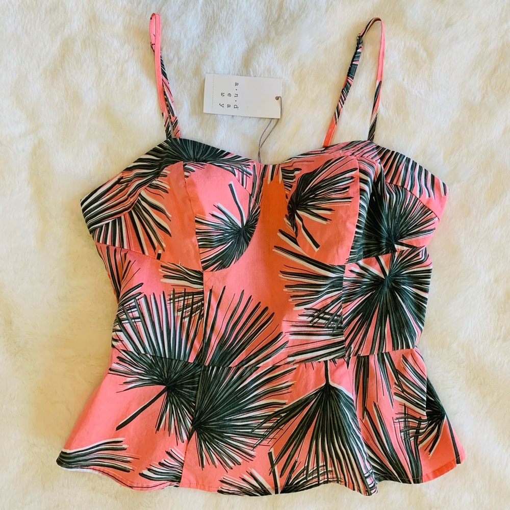 Tropical Print Peplum Top w/ Adjustable Straps🌴